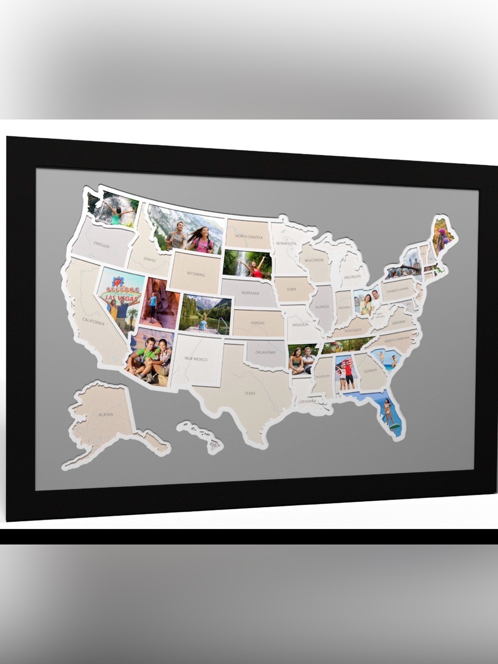 Framed USA Photo Map Wall Art - Gray & Black